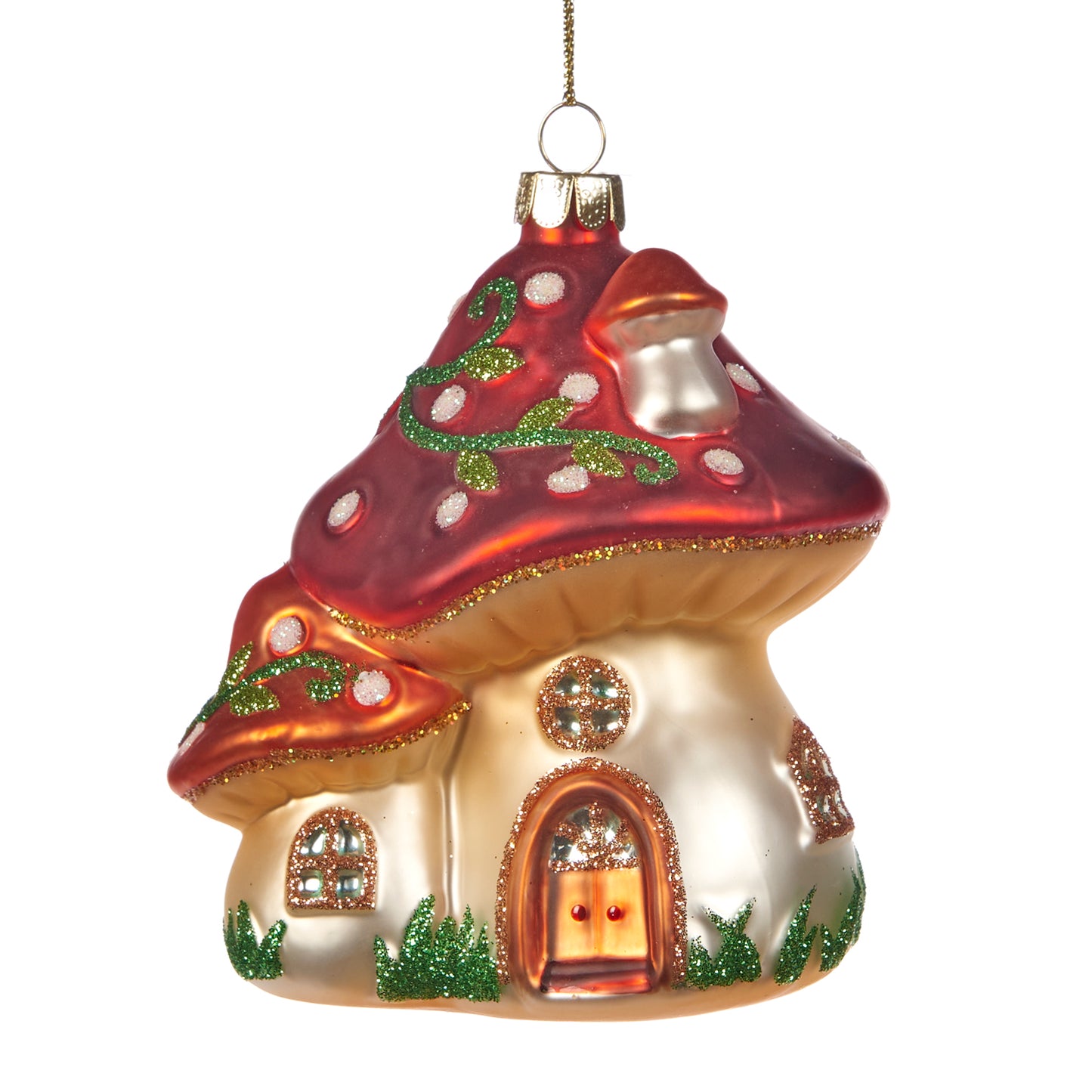 Goodwill Glass Mushroom Houses Ornament Red/Cream 10.5Cm