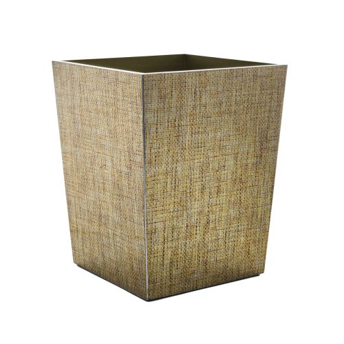 Kim Seybert Angkor Brown & Gold Waste Basket, Wood, 9.5" x 2" x 11.75"
