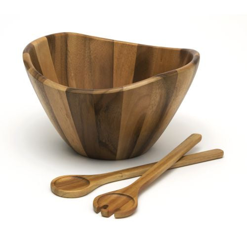 Lipper International 3 Piece Wave Bowl with Servers, Large, Acacia