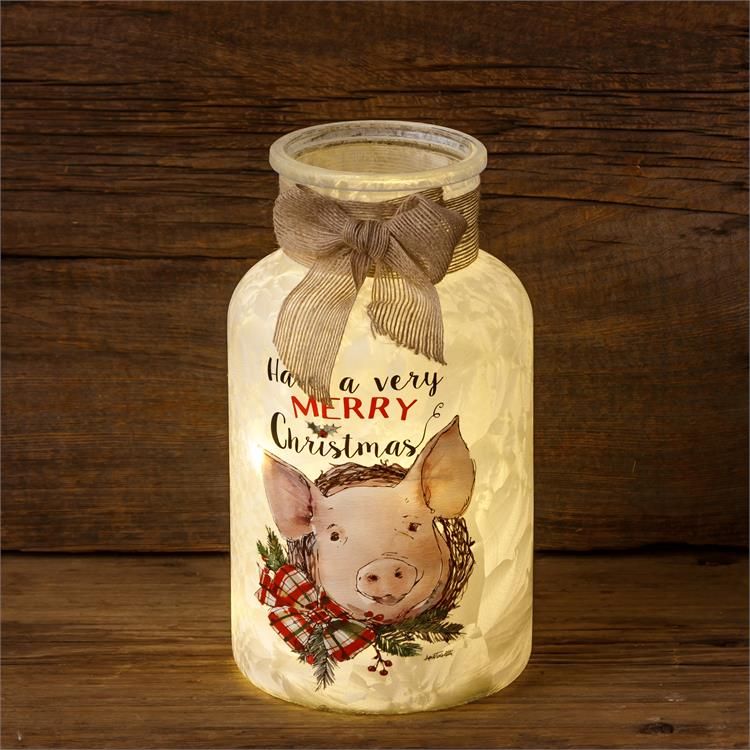Your Heart's Delight Audrey's Farmhouse Christmas - Frosted Glass Luminary, Pig