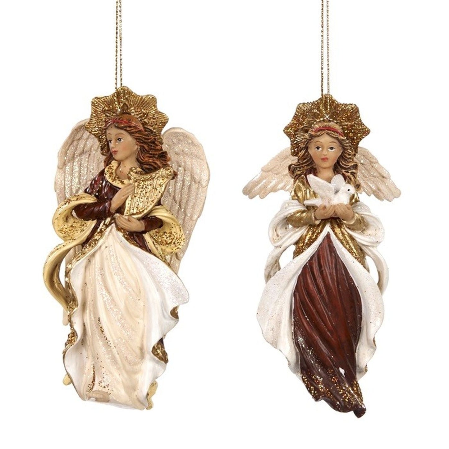 Goodwill Angel With Lyre & Dove Ornament Brown 12Cm, Set Of 2, Assortment