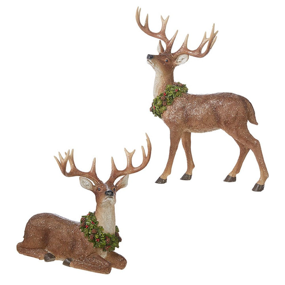 Raz Imports Through The Woods 19.5" Deer with Wreath, Set of 2
