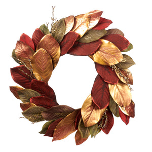 Goodwill Sequin Twig/Mixed Leaf Wreath Burgundy/Green/Gold 61Cm