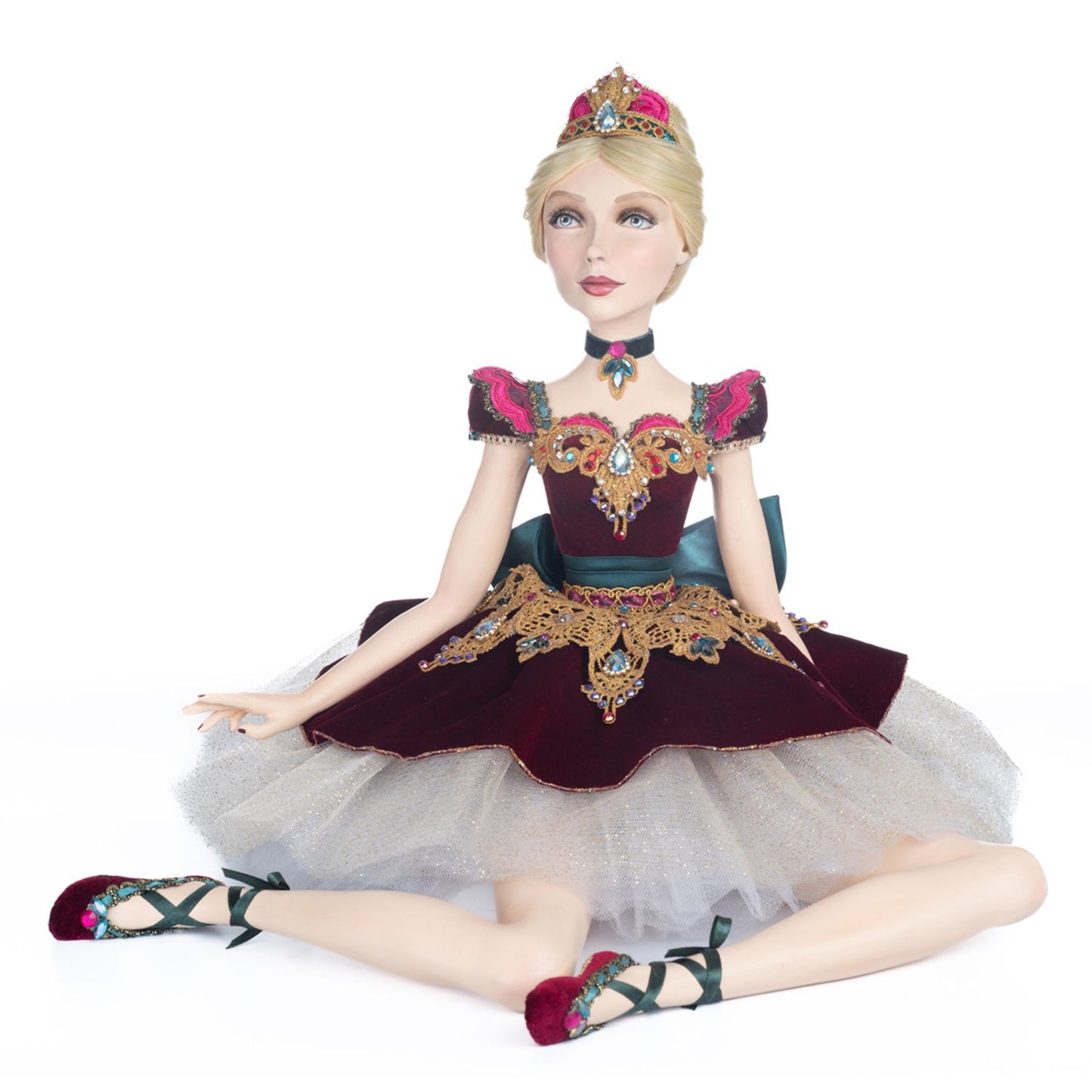 Katherine's Collection Sugar Plum Ballerina Sitting Doll, 17x17x23 Inches, Red Resin