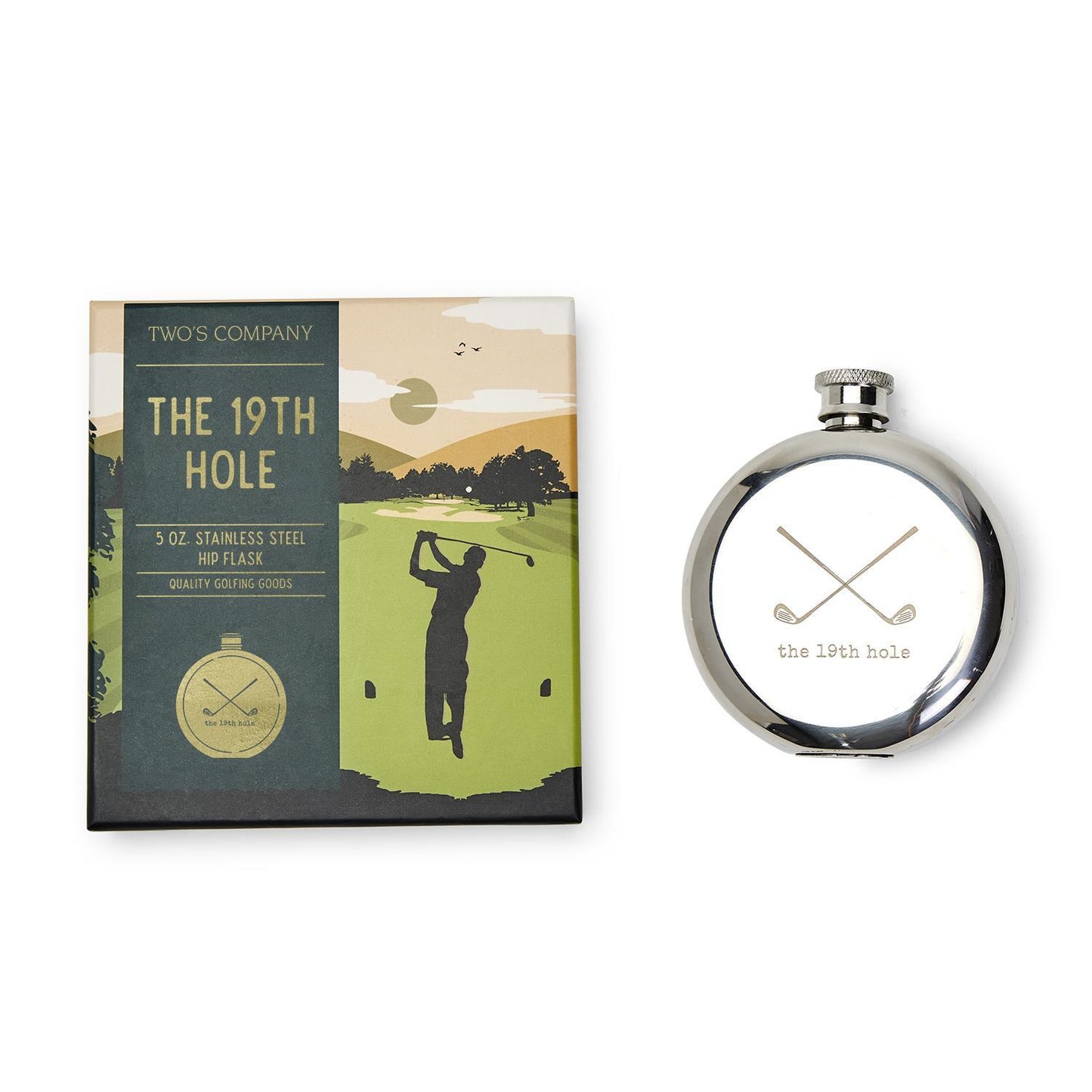 Two's Company The 19th Hole Golf Flask In Gift Box
