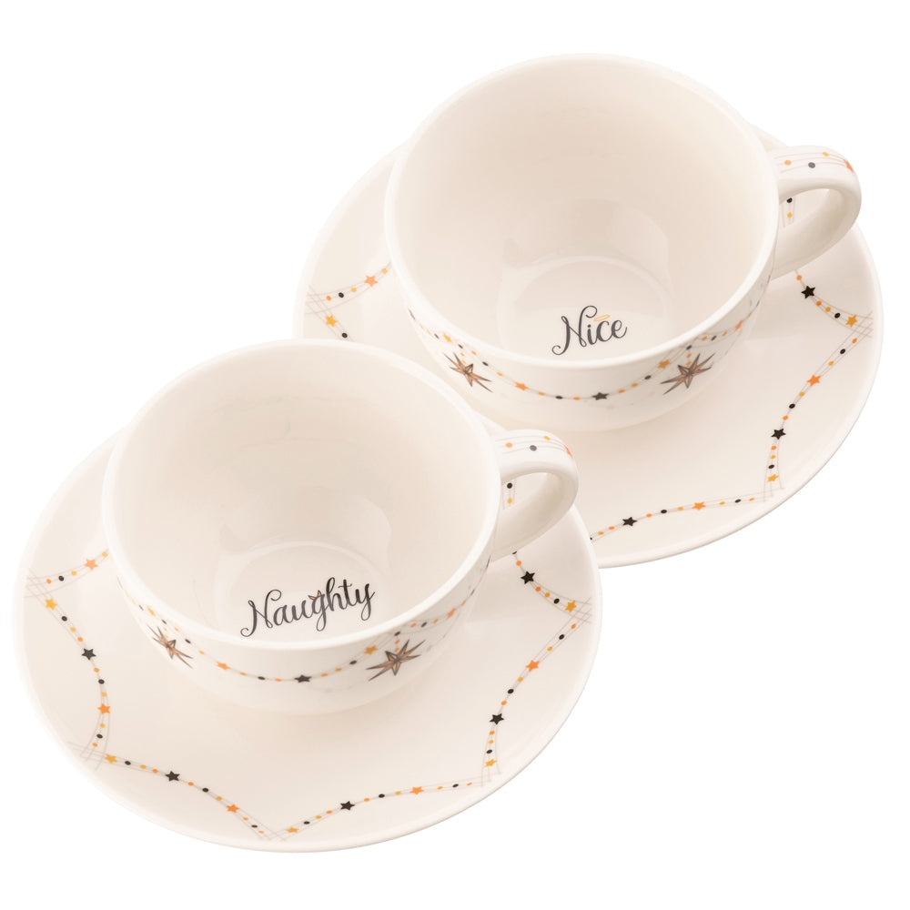 Aynsley Naughty Or Nice Cappuccino Cup & Saucer, Set of 2