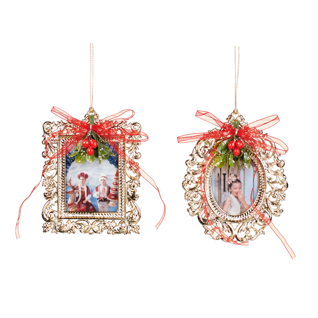 Goodwill Christmas Photo Frame Ornament Gold/Red 11Cm, Set Of 2, Assortment