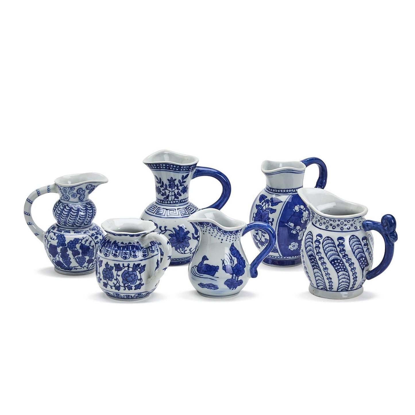 Two's Company Canton Collection Set Of 6 Blue and White Decorative Pitchers