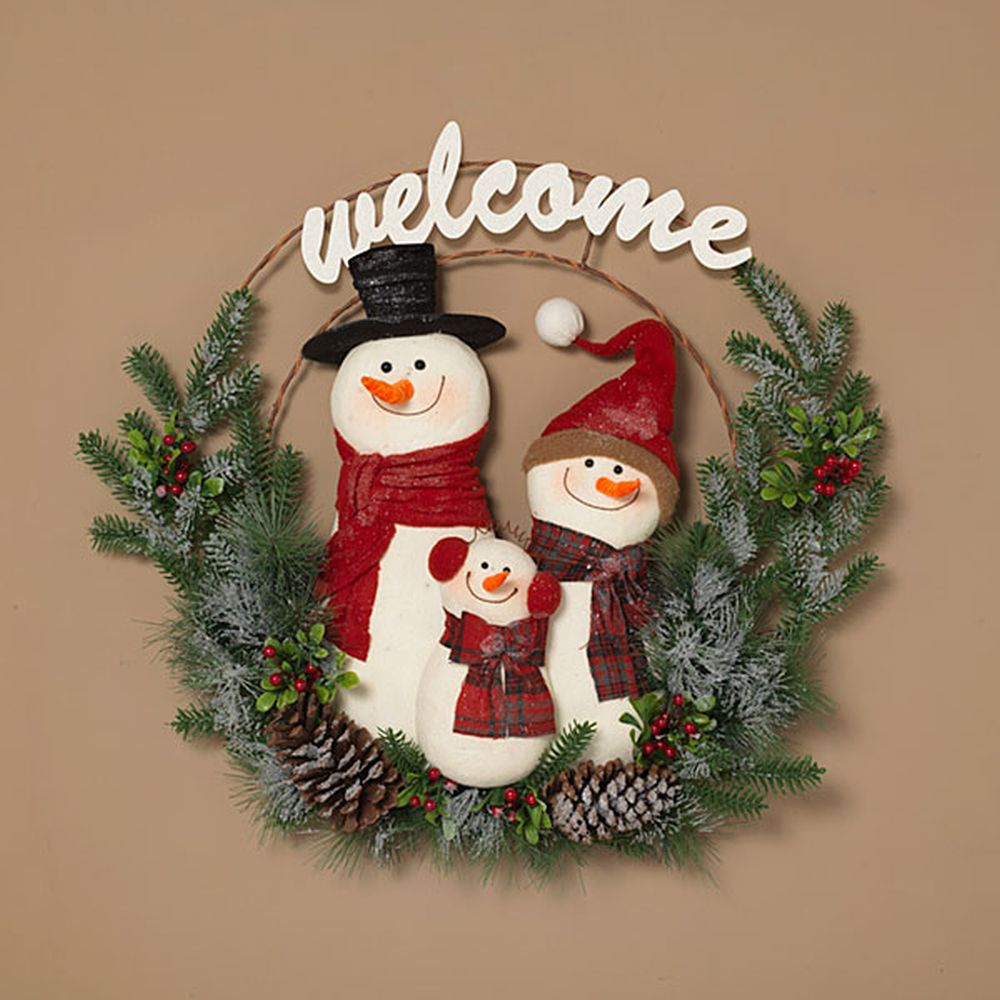 Gerson Company 27" Snowman Family Wreath W/ "Welcome" Sign