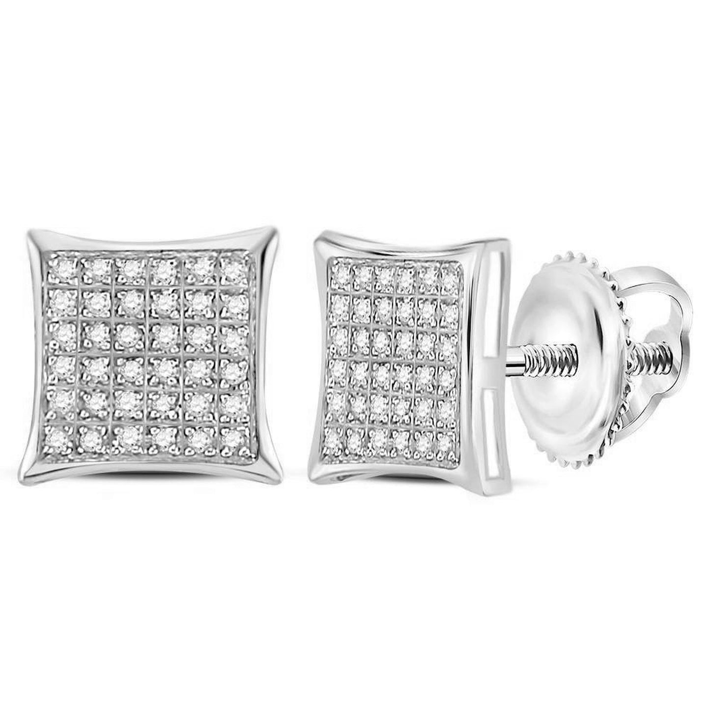 GND 10kt White Gold Womens Round Diamond Square Cluster Earrings 1/4 Cttw