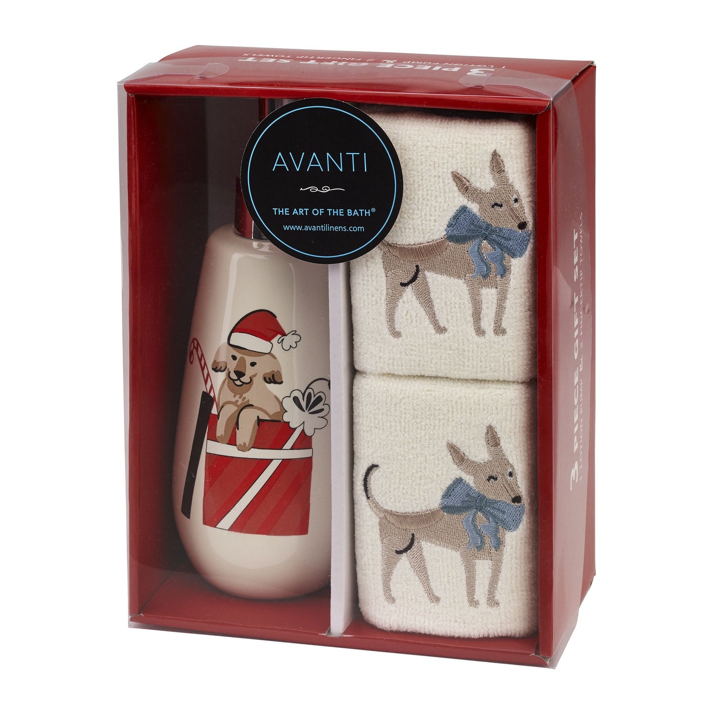 Avanti Holiday Dogs Ceramic Lotion Pump & 2 Fingertip Towels Set