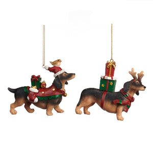 Christmas Dogs/Cats With Gifts Ornament Black/Brown 8Cm, Set Of 2, Assortment