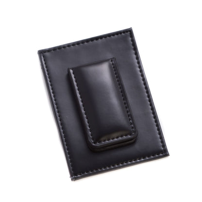 Black Leather Magnetic Money Clip & Wallet With Id Window