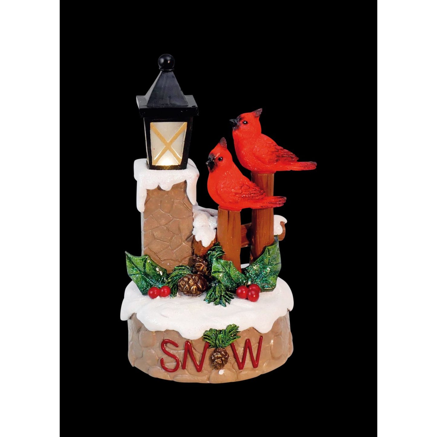 Musicbox Kingdom 8.3" Music Box Cardinals At A Lantern Plays A Christmas Melody