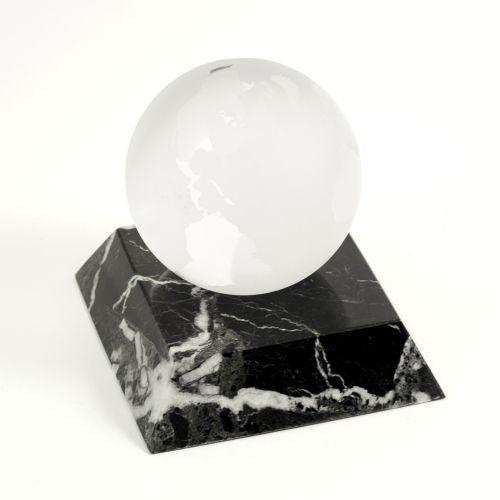 Bey Berk Glass Globe Paperweight On Black "Zebra" Marble by Bey Berk