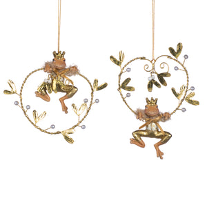Willow W.Frog With Metal Wreath Ornament Gold 11.5Cm, Set Of 2, Assortment