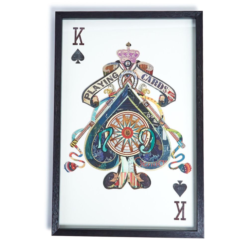King & Queen Set of 2 Playing Card Paper Collage Wall Art w/ 4 Designs
