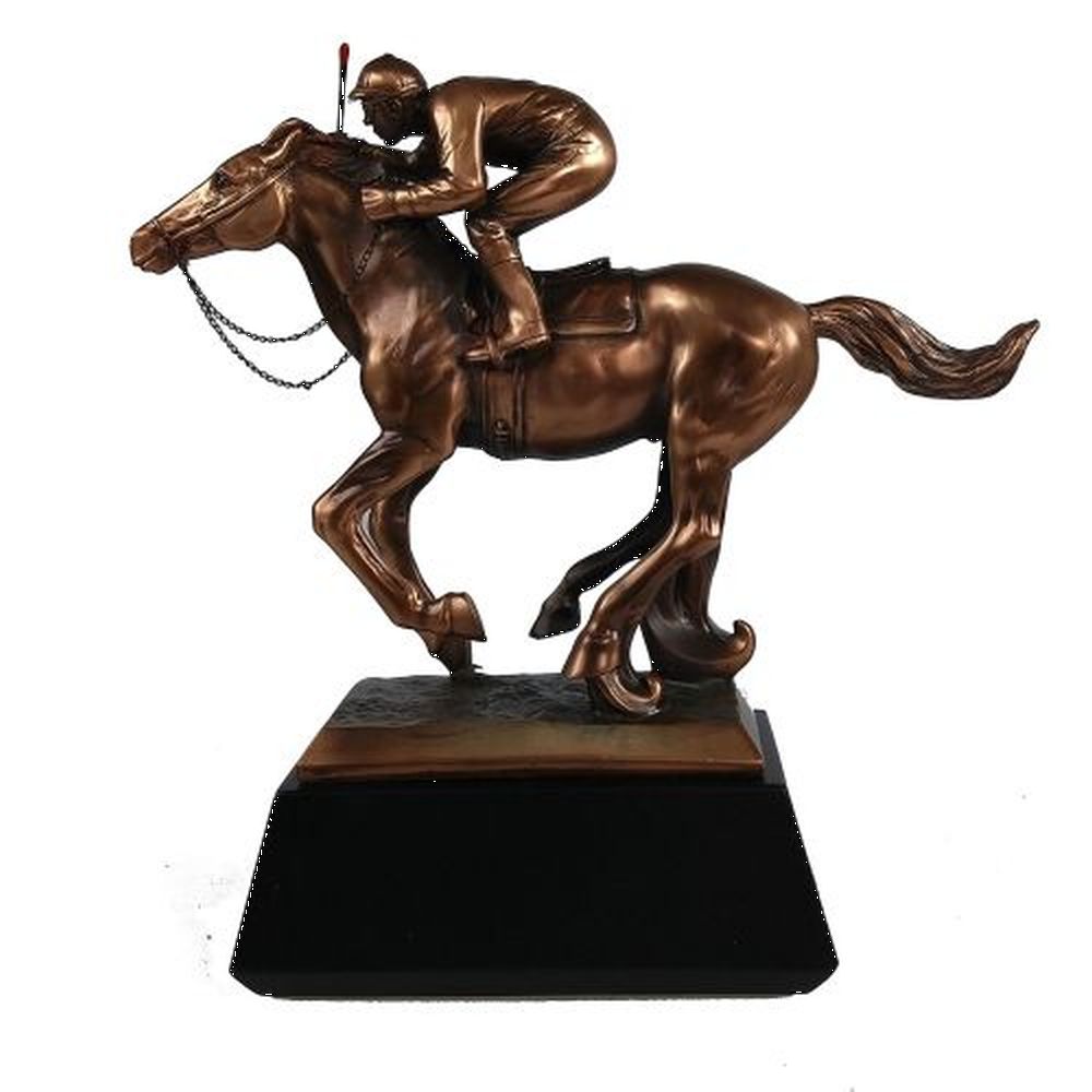 Treasure of Nature Jockey On Horse Bronze Plated Resin Sculpture, 10"x4"x10"