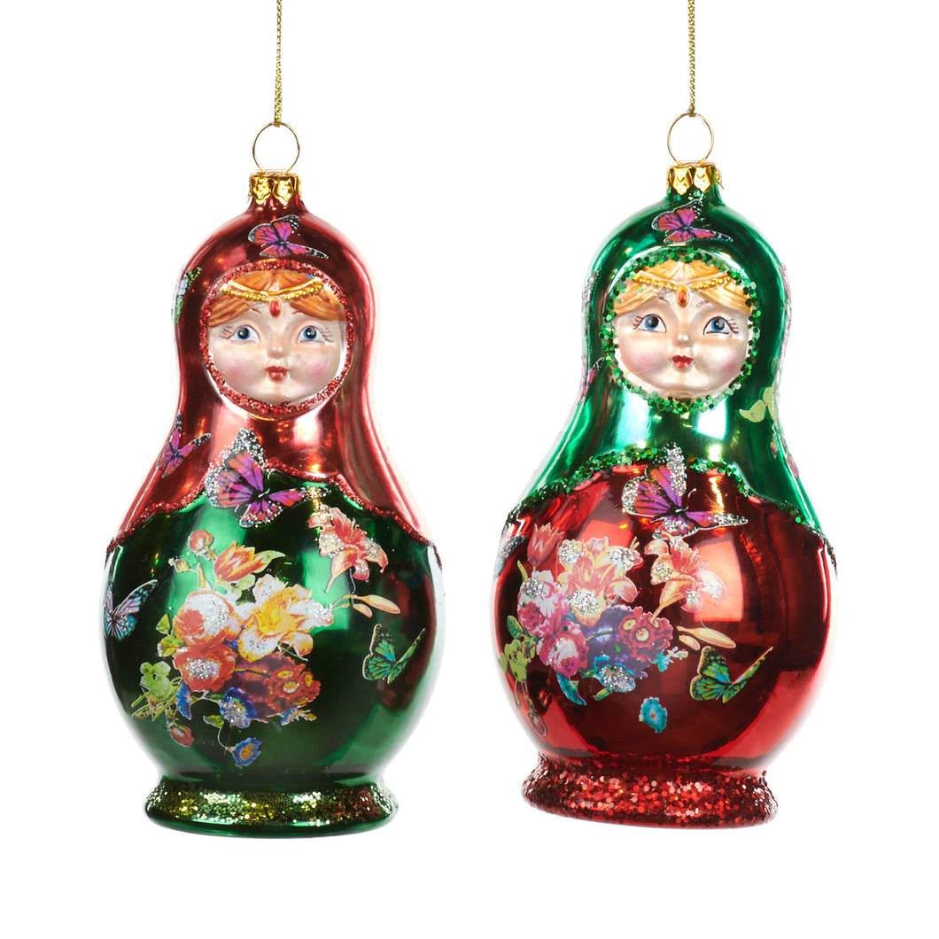 Goodwill Glass Matryoshka Doll Ornament Red/Green 14Cm, Set Of 2, Assortment