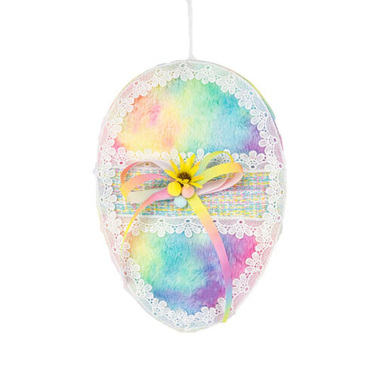 December Diamonds Cotton Candy Land Rainbow Hanging Shaped Egg With Trim And Bow