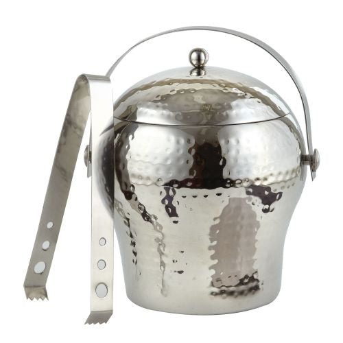 Leeber Hammered Belly Ice Bucket with Tongs, 1.5Qt