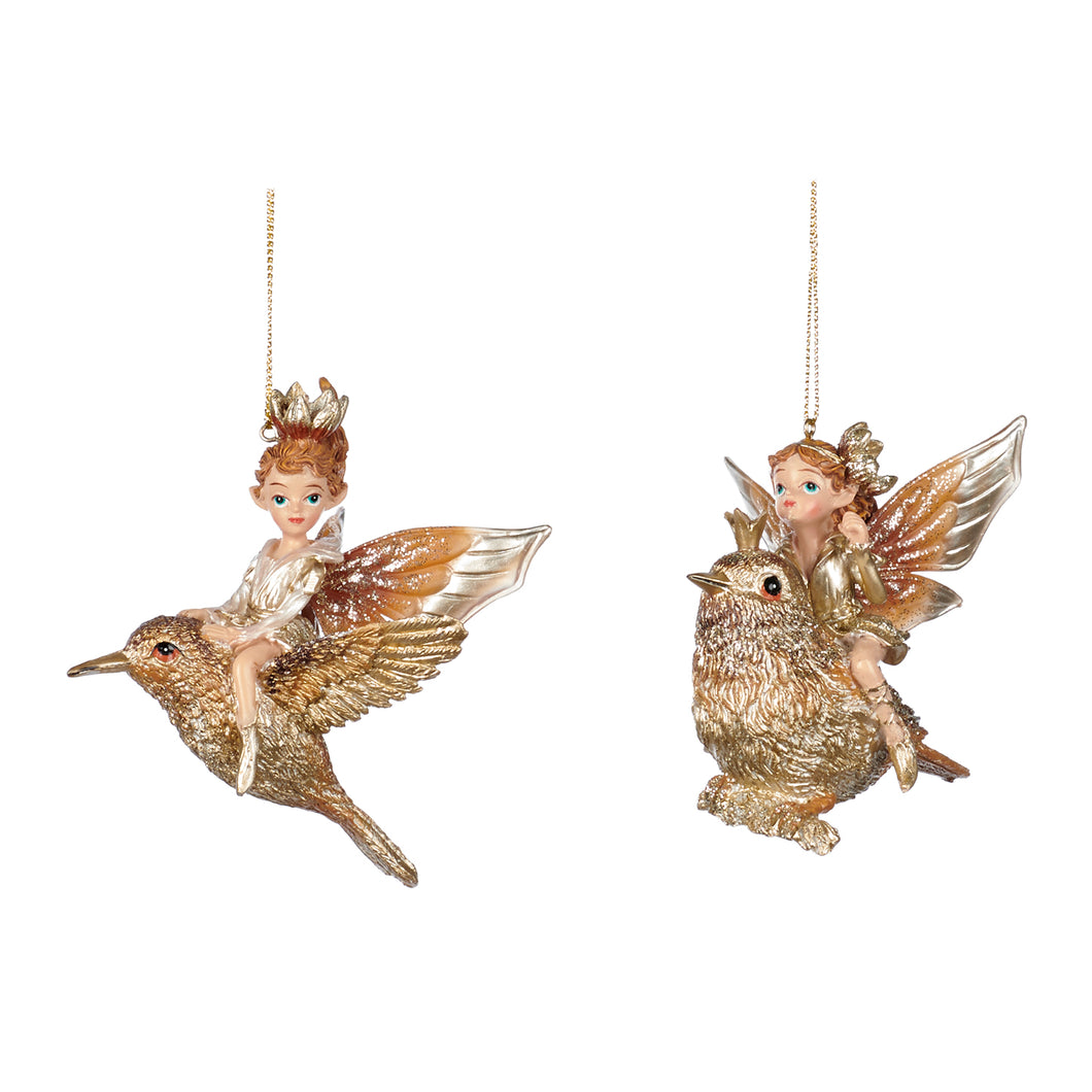 Goodwill Fairy Riding Bird Ornament Gold/Cream 11Cm, Set Of 2, Assortment
