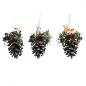 Goodwill Pine/Animal Top Pinecone Ornament Brown, Set Of 3, Assortment