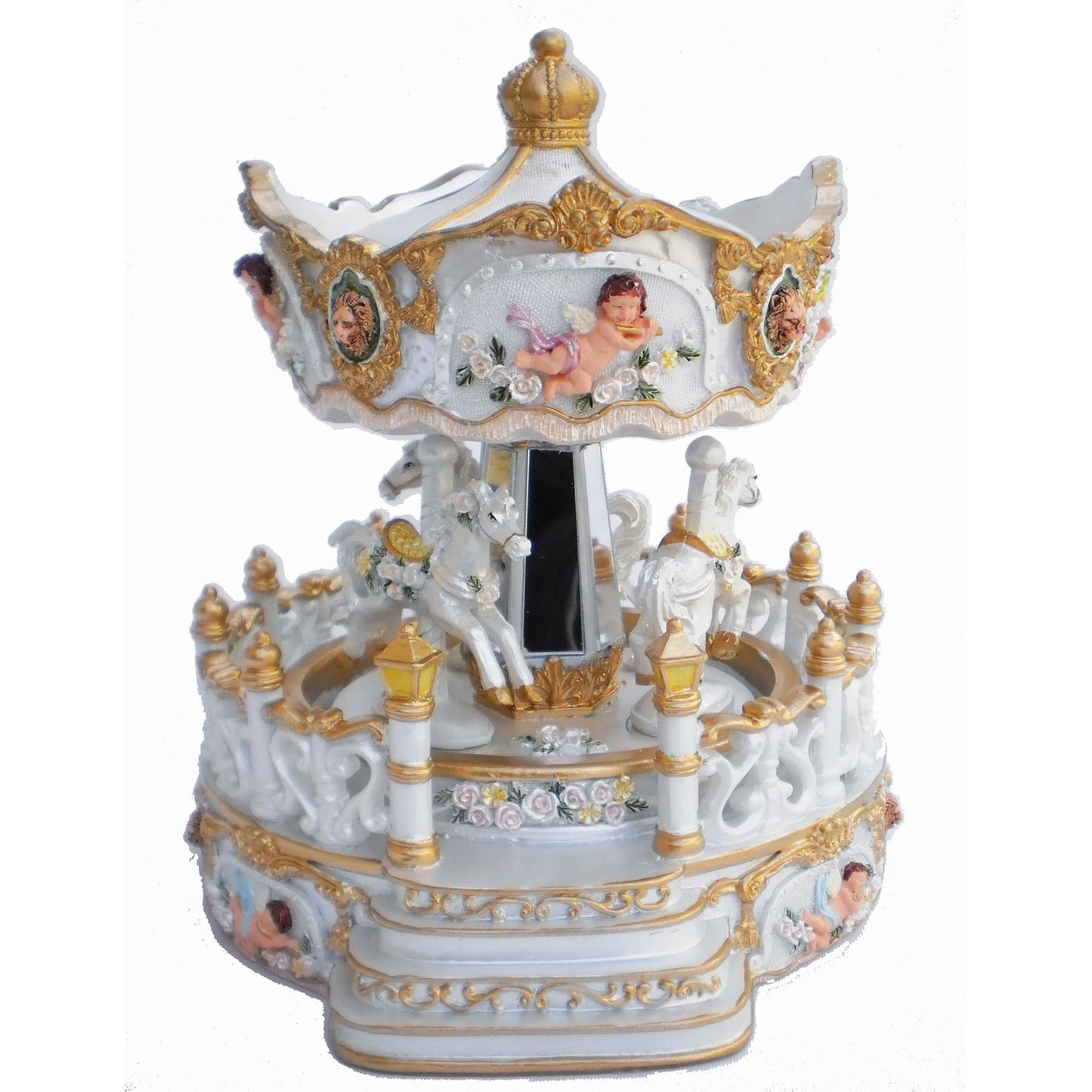 Musicbox Kingdom Carousel With Porch Made Of Polystone Turns To A Famous Melody