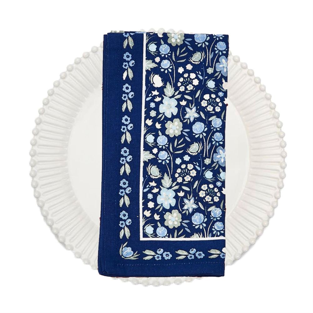 Two's Company Blue Floral Set of 4 Napkins - Cotton