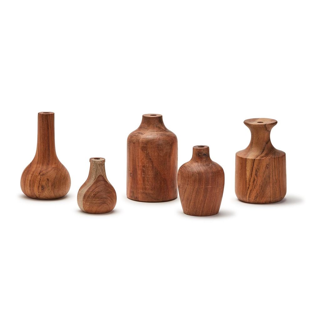 Two's Company  Set of 5 Hand-Crafted Wood Bud Vase (Dry Flowers Only)