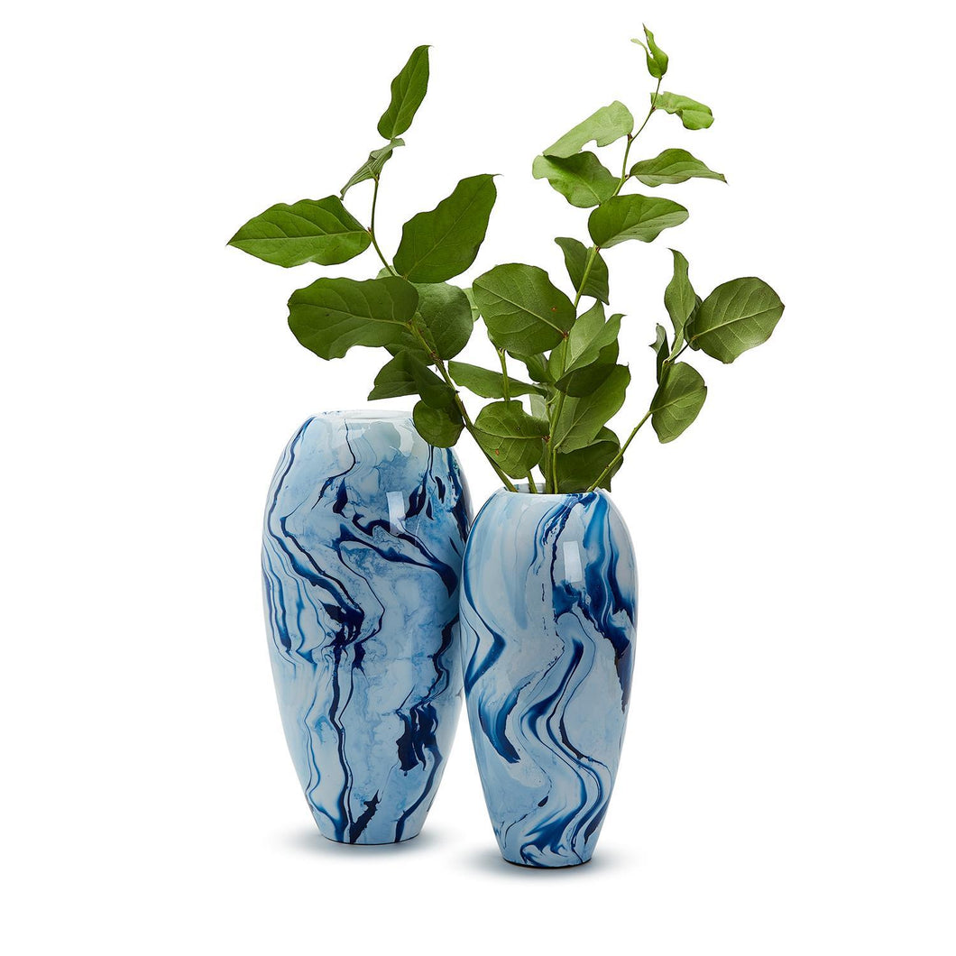 Two's Company Two's Company Set Of 2 Enamel Vase w/ Blue Drip - Iron