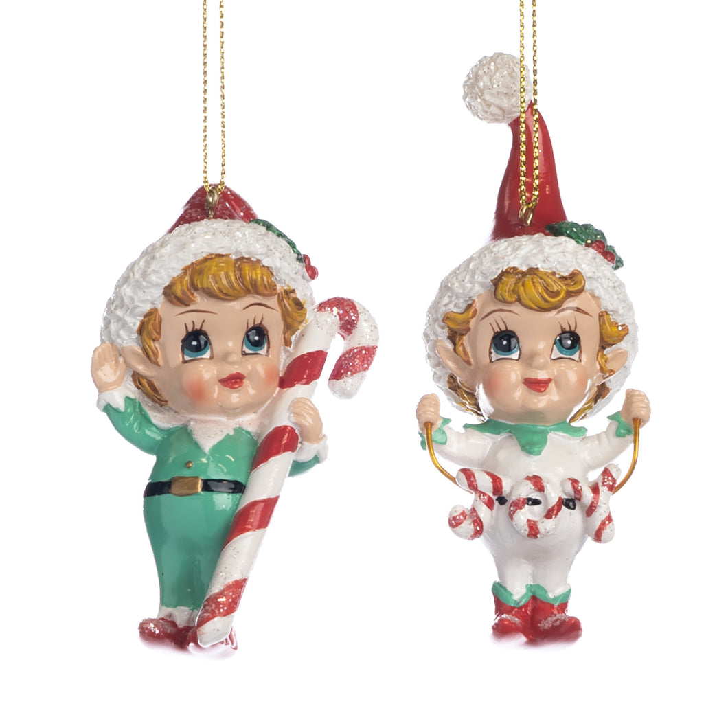 Christmas Kid With Candy Cane Ornament Green/Red/White 10Cm, Set/2, Assortment