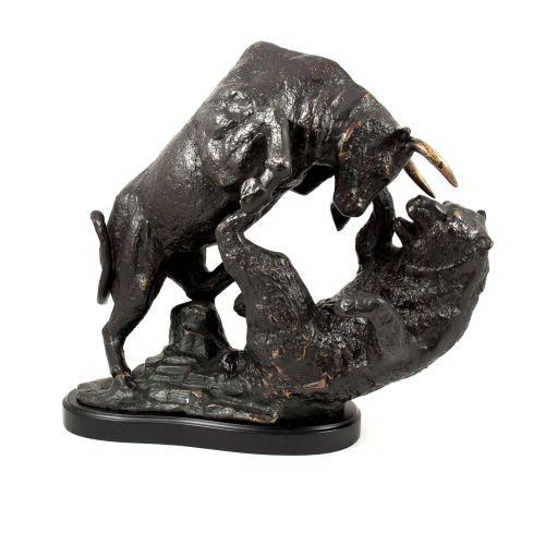 "The Big Fight" Bronzed Finished Bull & Bear Sculpture by Bey Berk