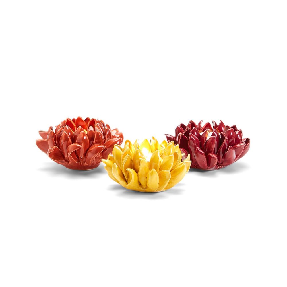 Two's Company In Full Bloom Set of 3 Flower Tealight Candleholders