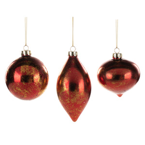 Goodwill Glass Gold Leaf Ball/Finial Ornament Red/Gold 8Cm, Set Of 3, Assortment