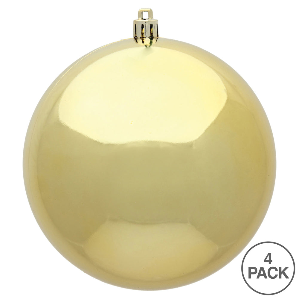 Vickerman 6" Gold Shiny Ball Ornament, 4 per Bag, Plastic