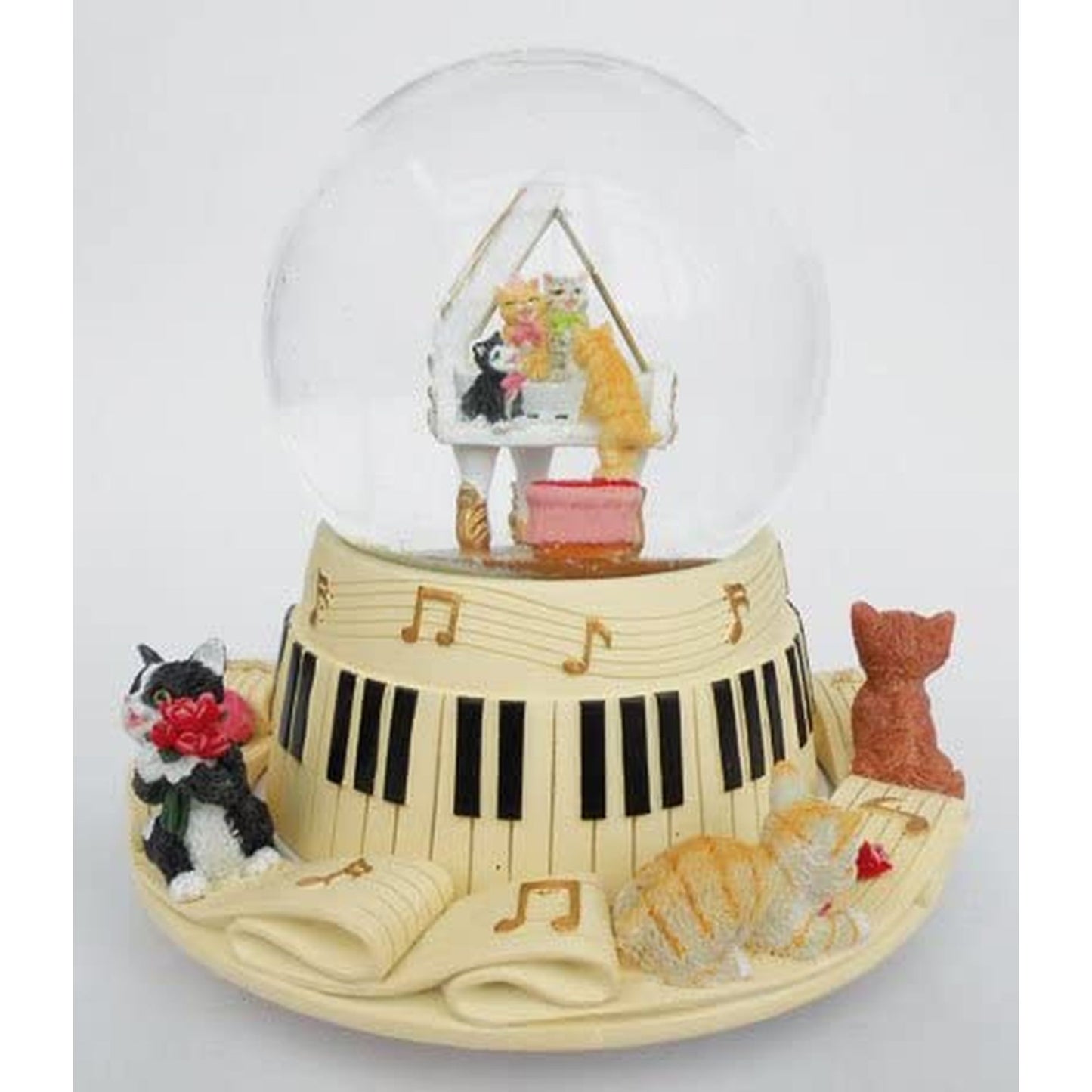 Musicbox Kingdom Cats On A Piano In A Glitter Globe