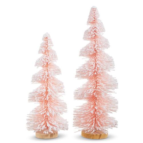 Raz Imports 2023 Jingle & Cocoa 16" Pink Snowy Bottle Brush Trees, Set of 2