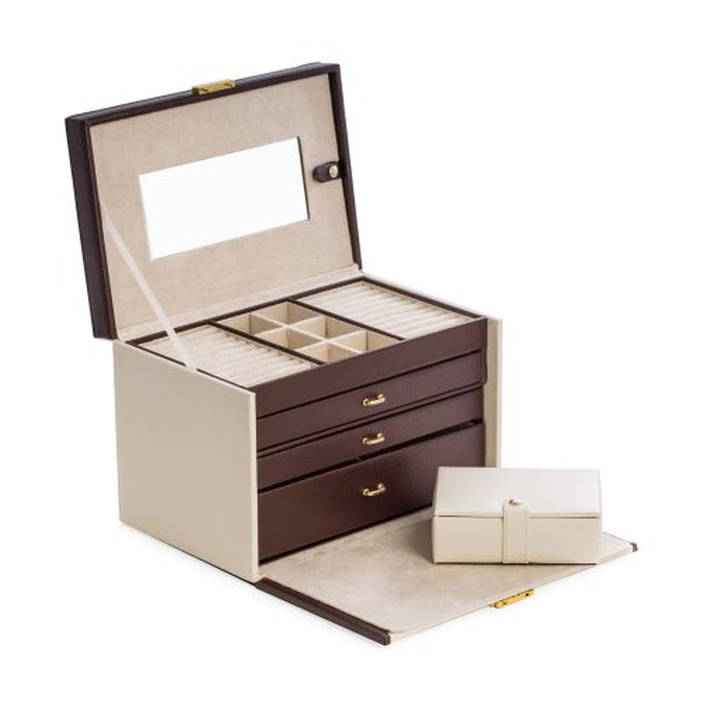 Bey Berk Ivory & Brown Leather 4 Level Jewelry Box