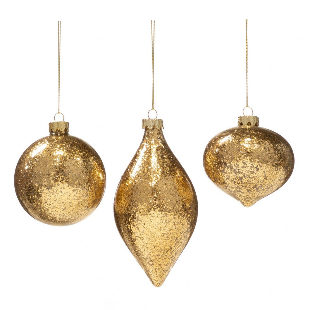 Goodwill Glass Glittered Ball/Finial Ornament Gold 8Cm, Set Of 3, Assortment