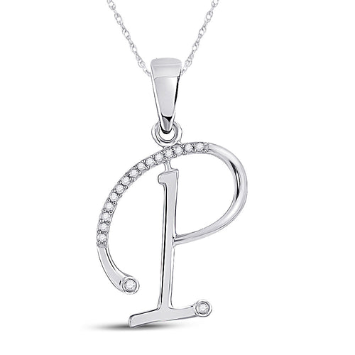 GND 10Kt White Gold Womens Round Diamond Initial P Letter Pendant 1/12 Cttw