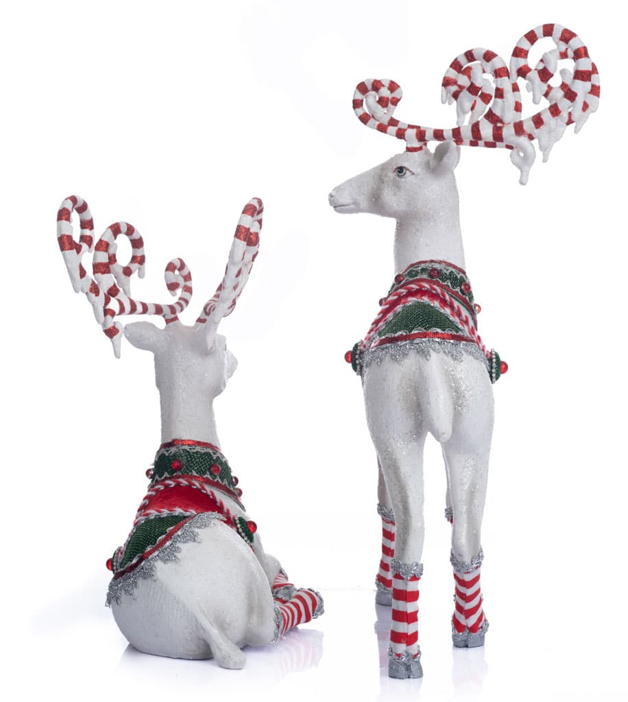 Katherine's Collection 2023 Peppermint Palace Deer Figurine Set of 2, White Resin