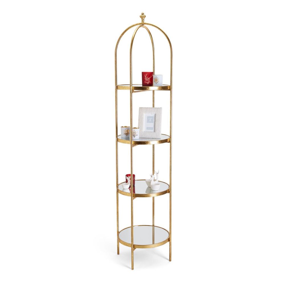 Two's Company Golden Etagere with 4 Mirror Glass Shelves