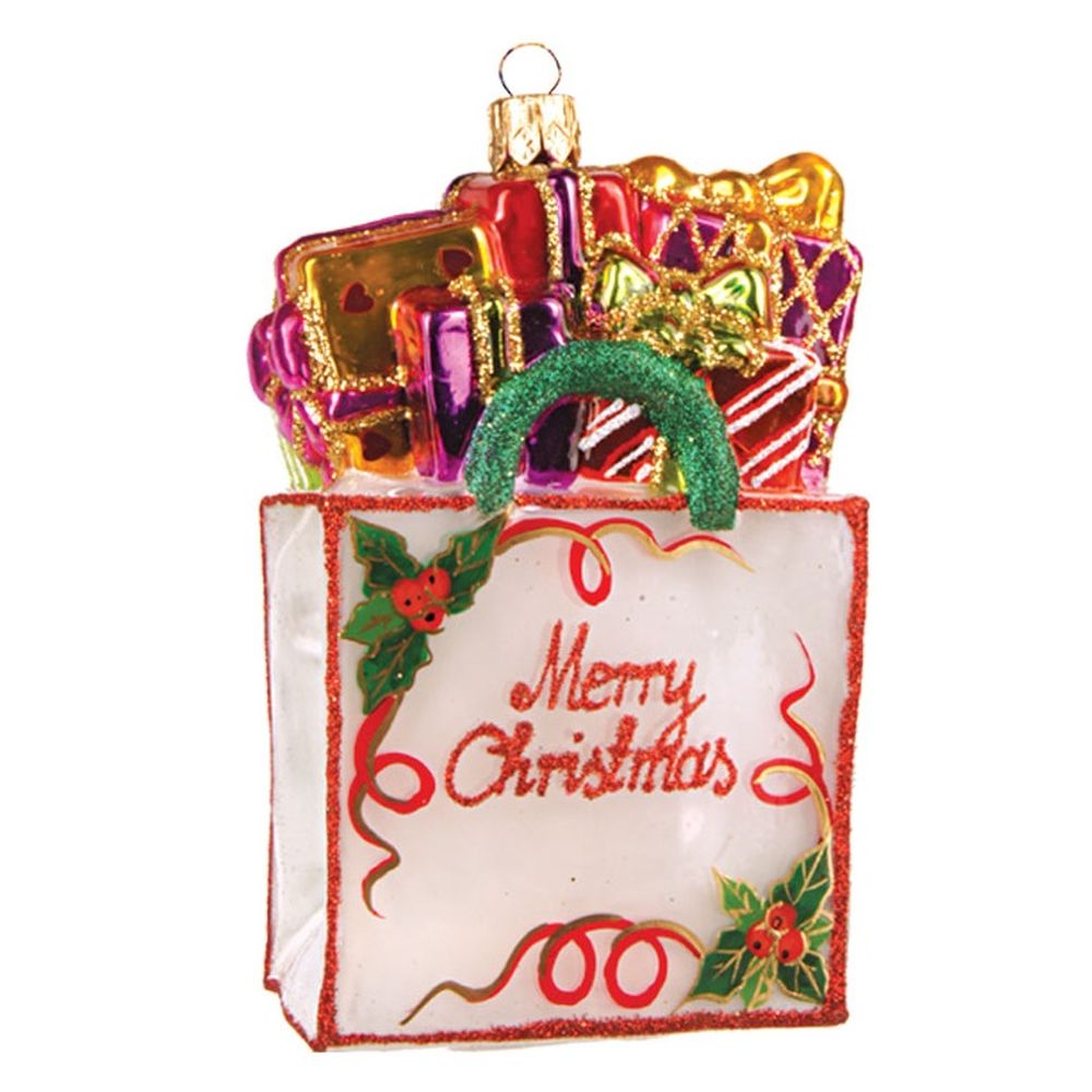 The Whitehurst Company Shopping Bag "Merry Christmas" Ornament, Glass Blown