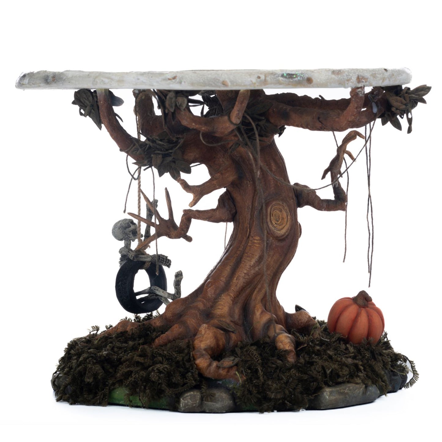 Katherine's Collection Halloween Hollow 11"x7" Tree Cake Plate, Brown/Green Resin
