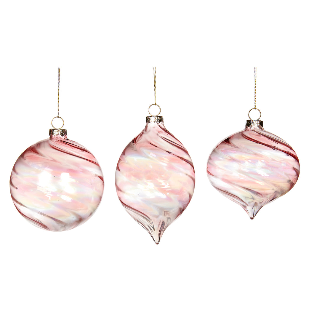 Goodwill Glass Ir.Swirl Ball/Finial Ornament Pink 10Cm, Set Of 3, Assortment