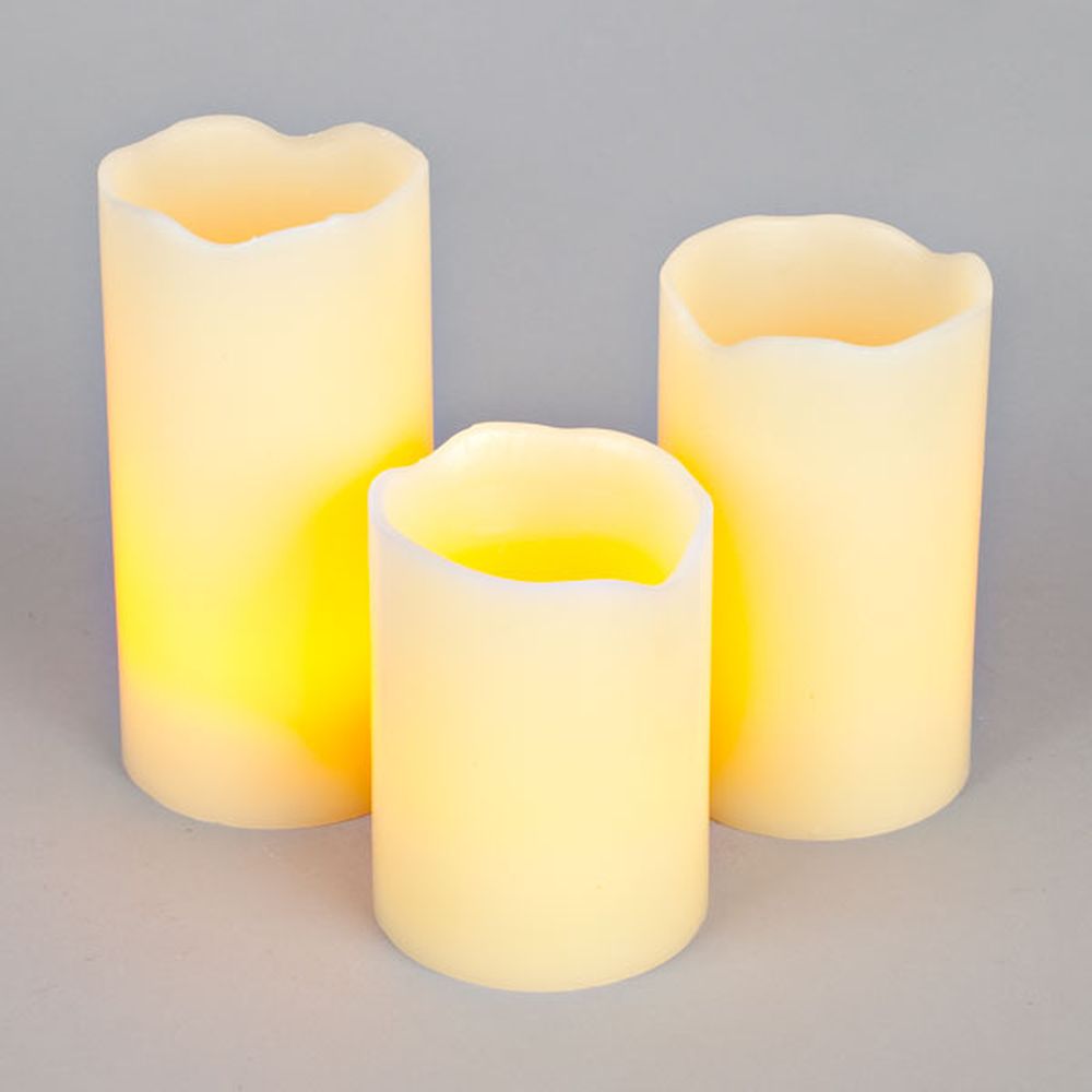 Gerson Companies 3 Inches LED Pillar Candles, Bisque, Set of 3