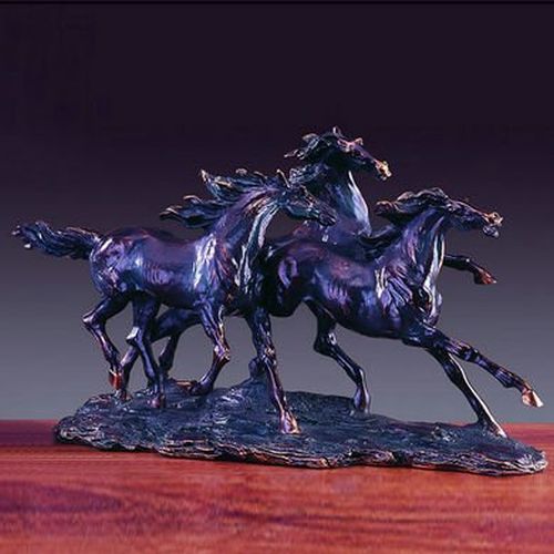 Treasure of Nature Bronze Finished Resin Sculpture Three Running Horses, 18"x10"
