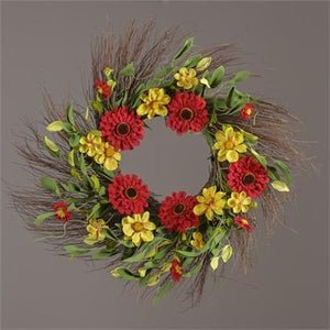 Your Heart's Delight Wreath- Burlap Dahlias & Daisies On Twig Base