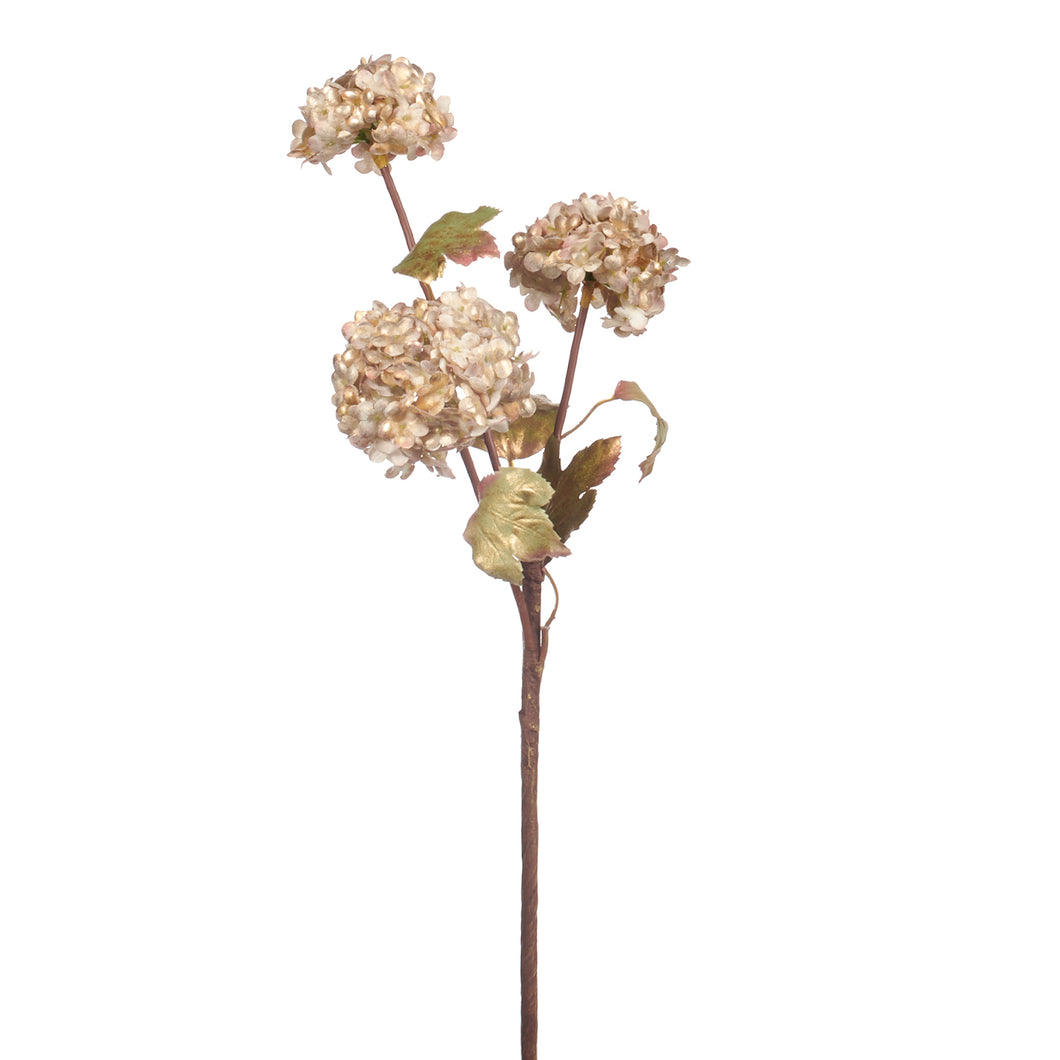 Goodwill Metallic 3 Hydrangea Flowers Stem Green/Gold 56Cm